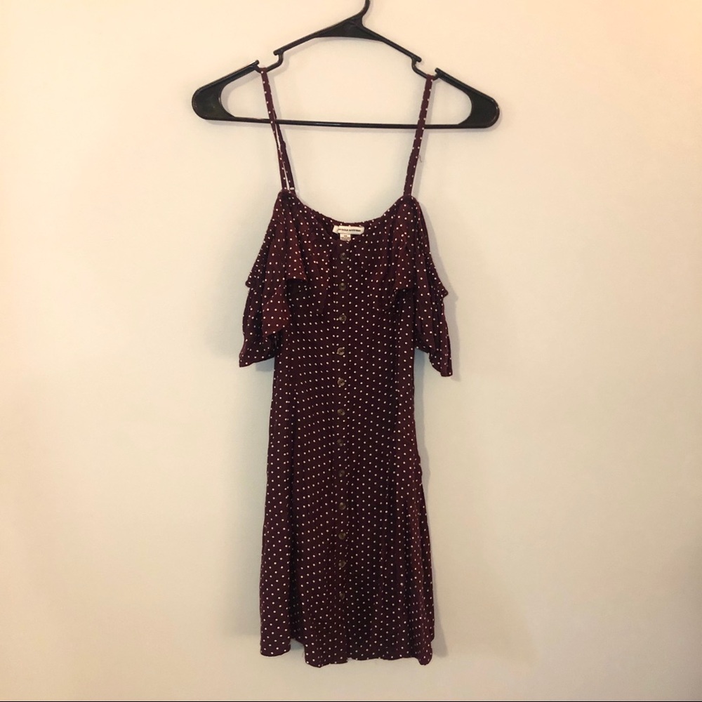 Polka dot cold shoulder dress